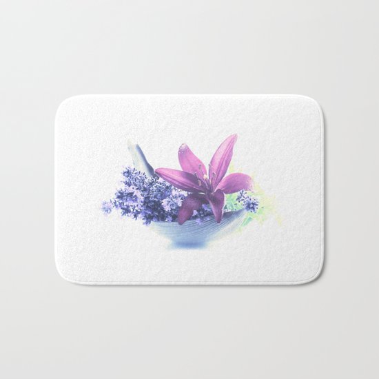 Summer flower pattern lilies and lavender Bath Mat