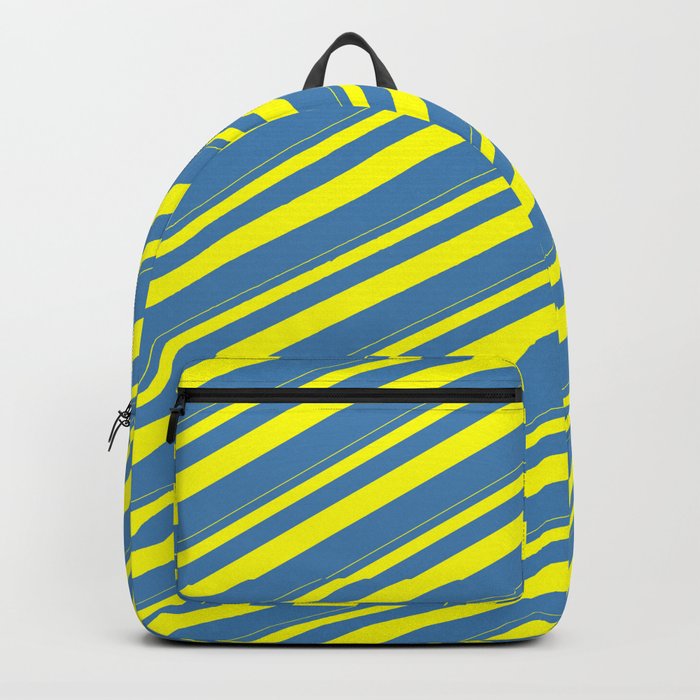 Yellow and Blue Colored Pattern of Stripes Backpack