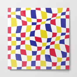 Warped Checkered Pattern (red/blue/yellow) Metal Print