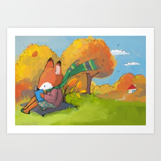 Reading fox Art Print