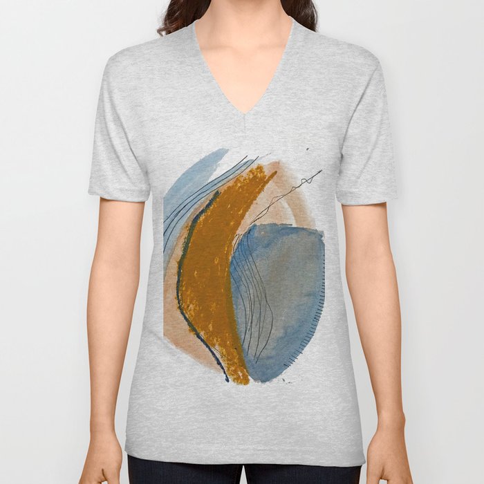 Gentle Breeze: a minimal, abstract mixed-media piece in blues and tans by Alyssa Hamilton Art V Neck T Shirt