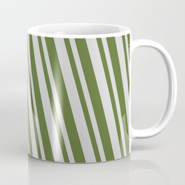[ Thumbnail: Light Gray & Dark Olive Green Colored Lines/Stripes Pattern Coffee Mug ]
