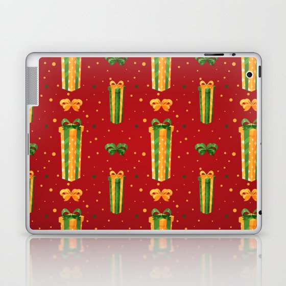 Christmas Pattern Yellow Green Gifts Bow Laptop & iPad Skin