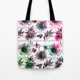 Geometrical Pink Black Green Gradient Sunflowers Pattern Tote Bag