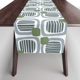 Blue and Green Mid Century Modern Playful Squares  Table Runner