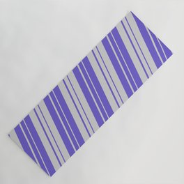 [ Thumbnail: Light Grey and Slate Blue Colored Striped Pattern Yoga Mat ]