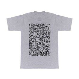 Hand Drawing Graffiti Creatures in the Summer Afternoon Black and White T Shirt