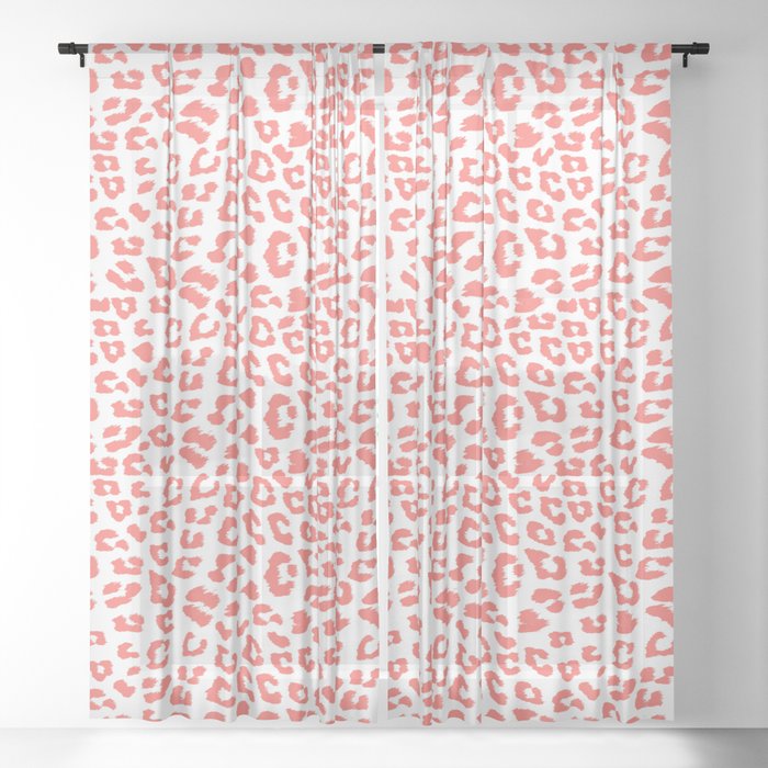 Living Coral Leopard Animal Print Sheer Curtain