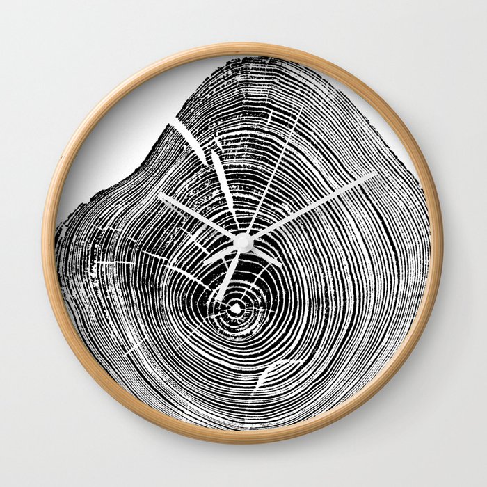 Loblolly Pine - Tree ring ink woodblock print Wall Clock