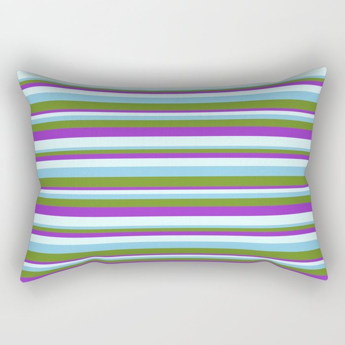 Sky Blue, Green, Dark Orchid, and Light Cyan Colored Striped Pattern Rectangular Pillow