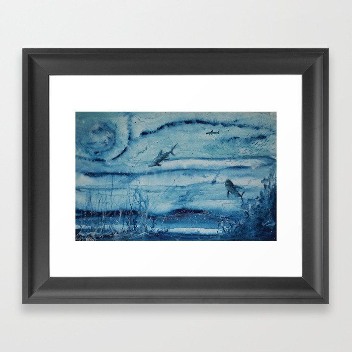 Sharks in deep blue Framed Art Print