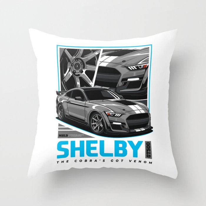 Grey Shelby GT500 Sport Car Illustration Throw Pillow