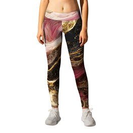 Rose gold swirl black universe marble pattern Leggings