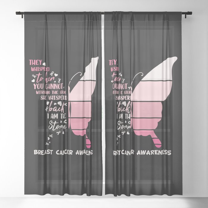 Breast Cancer Awareness Butterfly Sheer Curtain