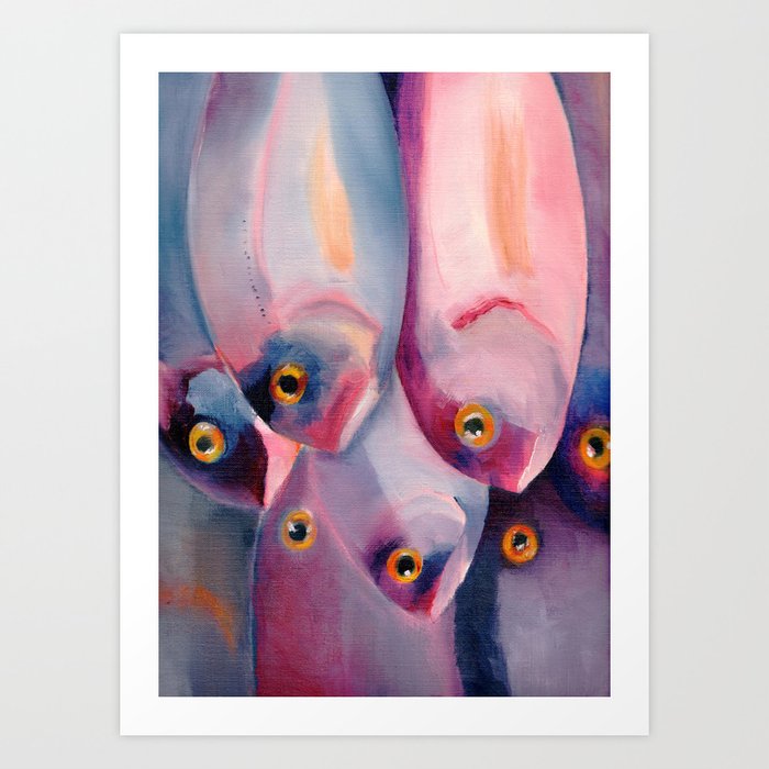 Violet and Blue Fish swimming in sea Art Print