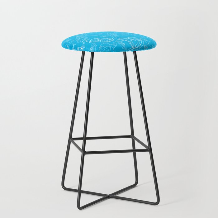 Turquoise and White Toys Outline Pattern Bar Stool