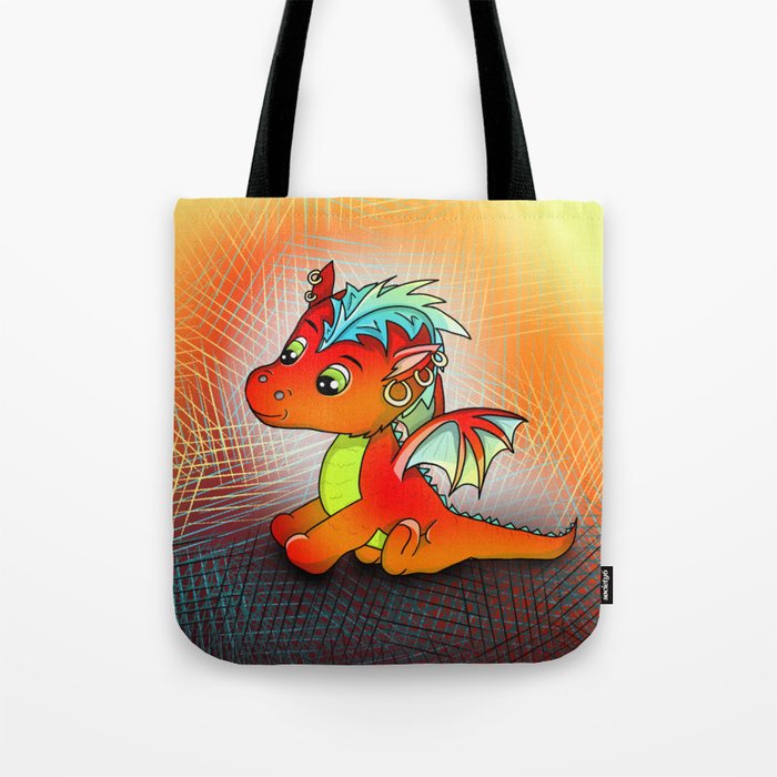 Kawaii baby orange dragon with punk hair Tote Bag