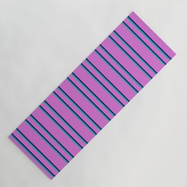 [ Thumbnail: Orchid, Midnight Blue, and Light Sea Green Colored Striped Pattern Yoga Mat ]
