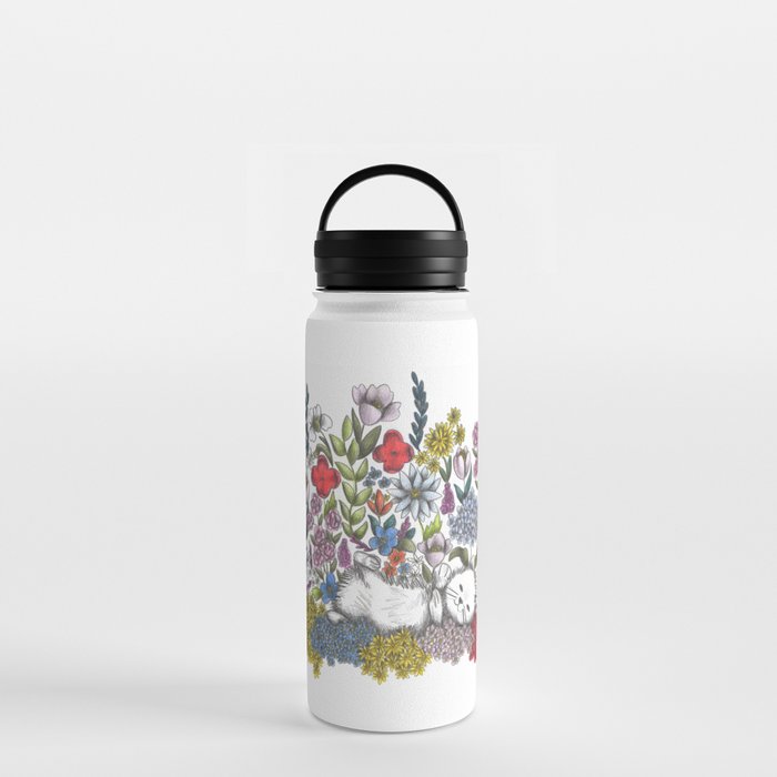 Cat in the midst of Flowers Water Bottle