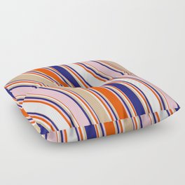 [ Thumbnail: Colorful Red, White, Tan, Midnight Blue, and Pink Colored Lines/Stripes Pattern Floor Pillow ]