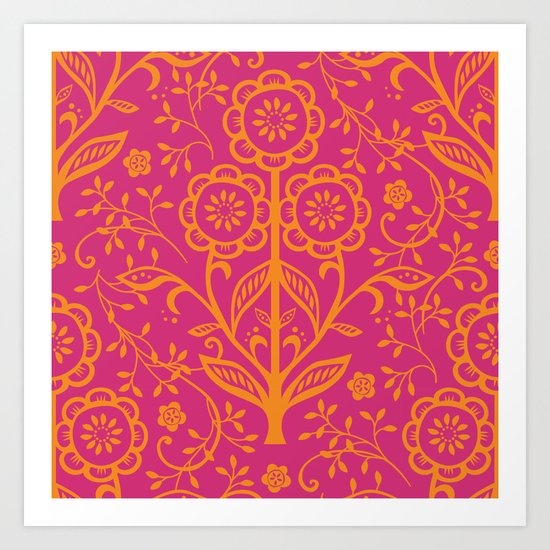 Cut Paper Citrus Flowers - pink Art Print