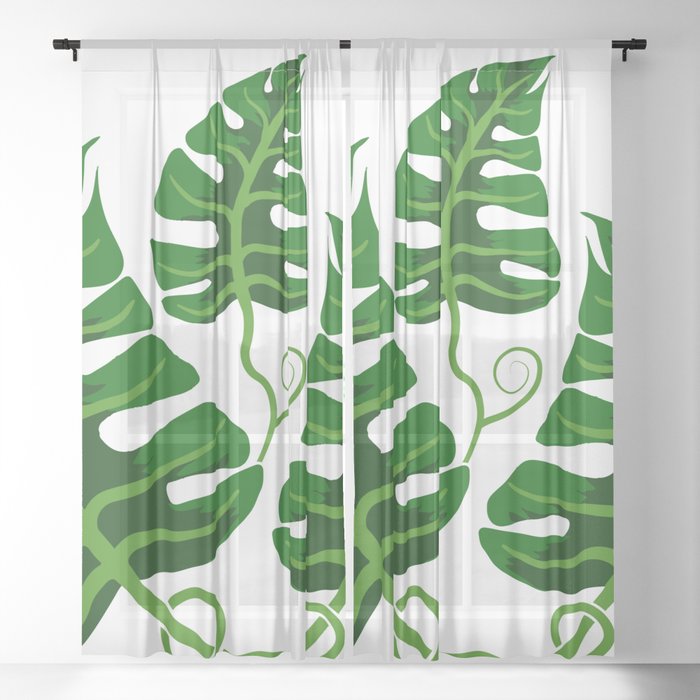 PLANT MONSTERA, GARDEN, PLANTING, LEAF, FOREST, NATURE Sheer Curtain
