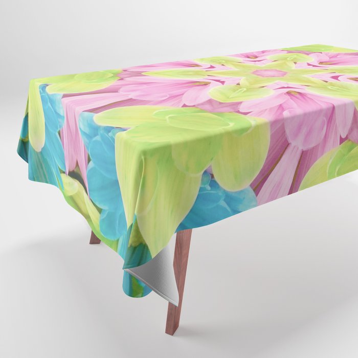 Abstract Floral Green, Blue and Pink print Tablecloth