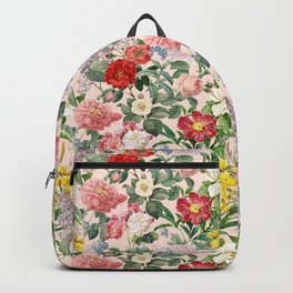 VINTAGE GARDEN  Botanical Illustration Collage  - Pink  Backpack