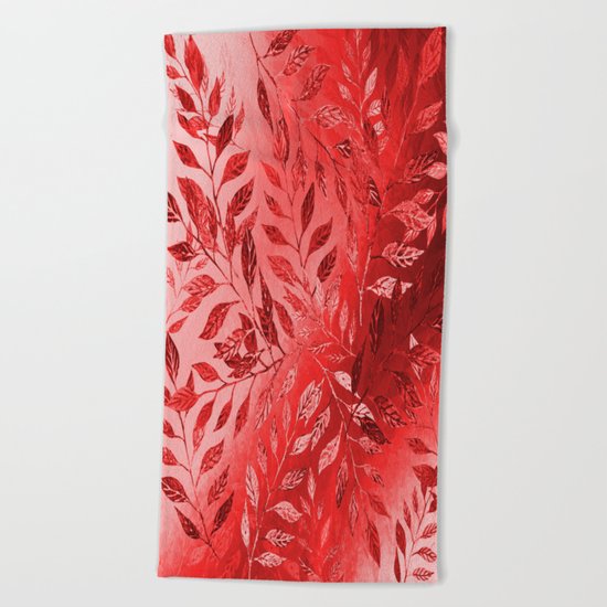 Monochrome Leaf Arrangement (Red) Beach Towel