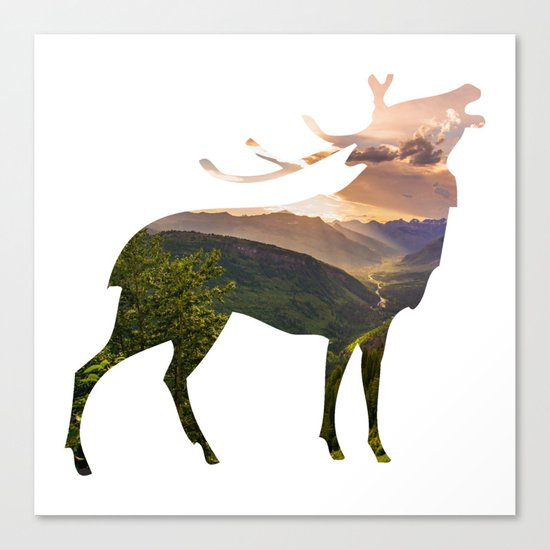 Elk Silhouette with Wilderness Inlay Canvas Print