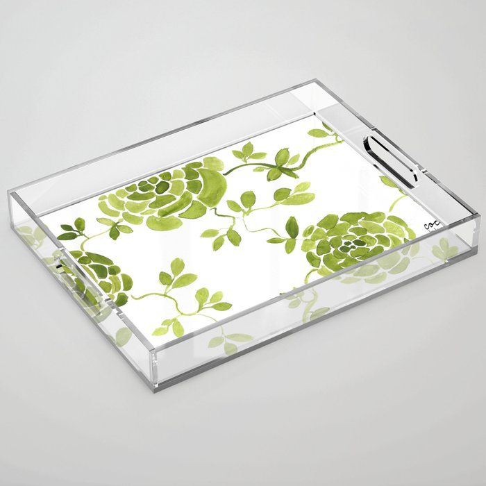 green zinnias by cocoblue Acrylic Tray