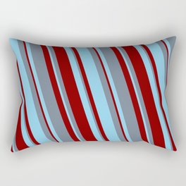 [ Thumbnail: Slate Gray, Sky Blue & Maroon Colored Lined/Striped Pattern Rectangular Pillow ]