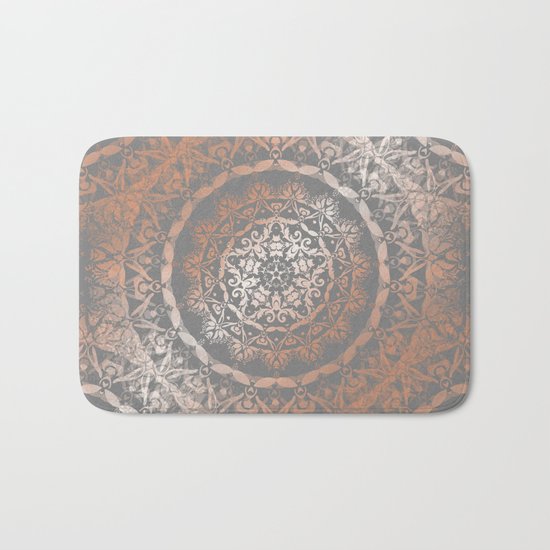 Rose Gold Gray Floral Mandala Bath Mat
