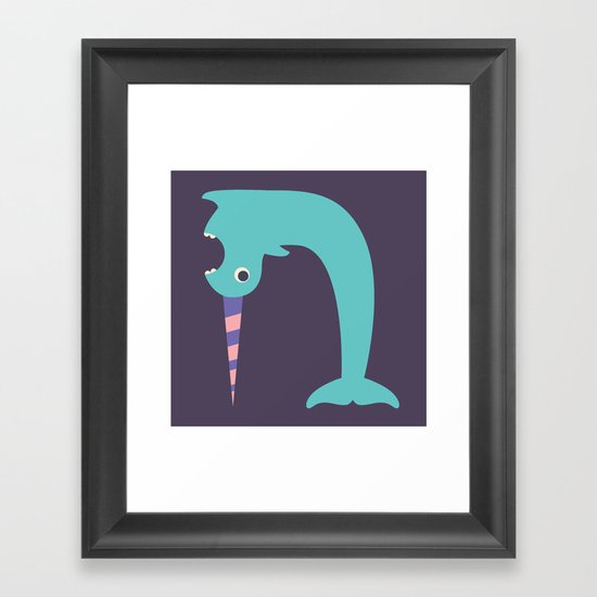 Letter N // Animal Alphabet // Narwhal Monogram Framed Art Print