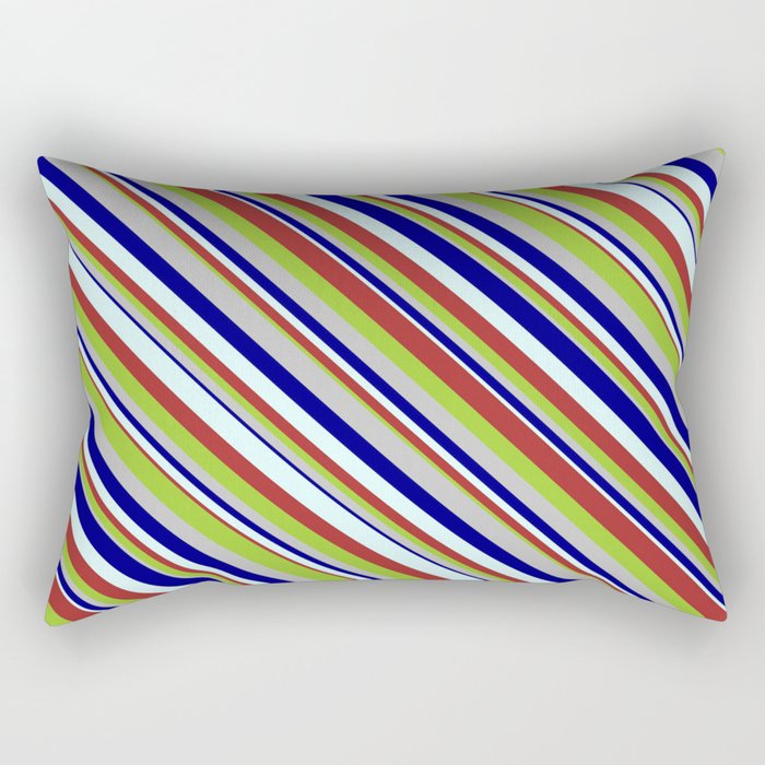 Blue, Light Cyan, Brown, Green, and Grey Colored Striped Pattern Rectangular Pillow