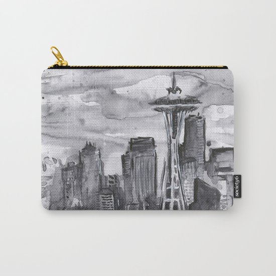 Seattle Skyline Watercolor Space Needle Washington PNW Carry-All Pouch