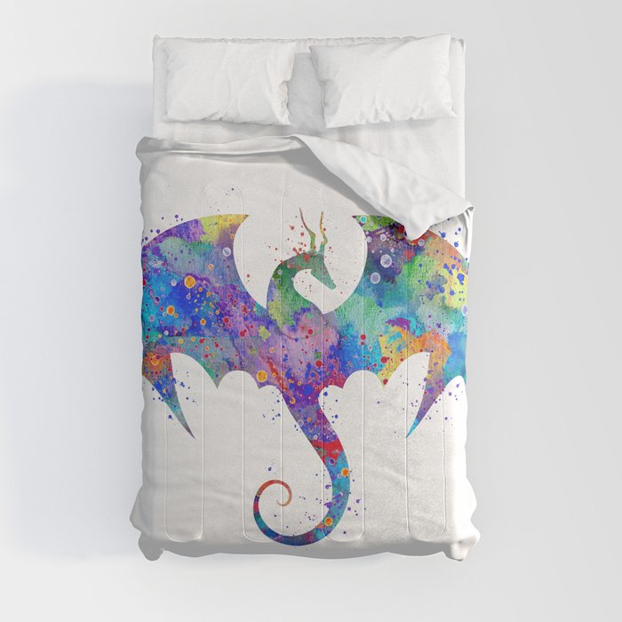 Dragon Colorful Watercolor Art Comforter