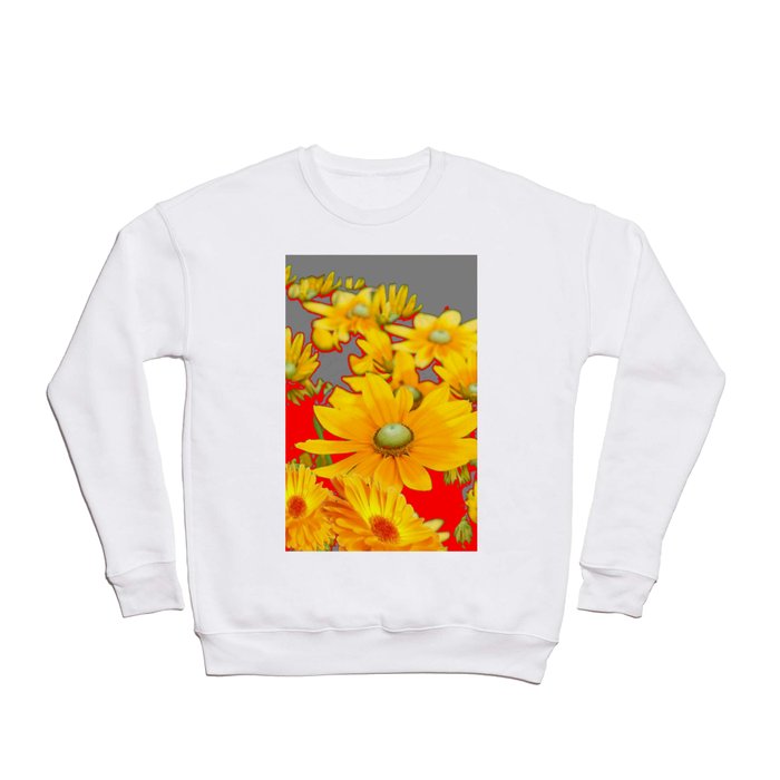 MODERN YELLOW FLOWERS GREY-RED ART Crewneck Sweatshirt