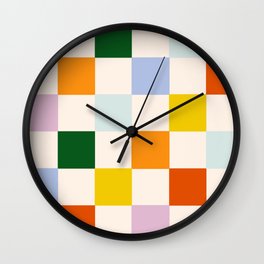 Retro Rainbow Checkerboard  Wall Clock