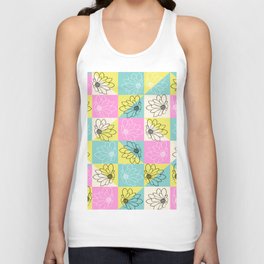 70s Checkerboard Grid and spring flowers Unisex Tank Top
