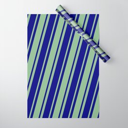 [ Thumbnail: Dark Sea Green & Blue Colored Striped/Lined Pattern Wrapping Paper ]