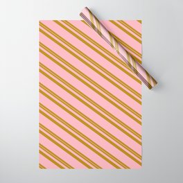 [ Thumbnail: Dark Goldenrod & Light Pink Colored Striped/Lined Pattern Wrapping Paper ]