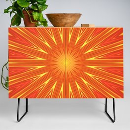 Yellow Orange Sunburst Kaleidoscope Abstract Art Credenza