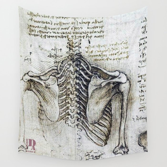 Leonardo Da Vinci Human Body Sketches Skeleton Wall Tapestry By Drawspots