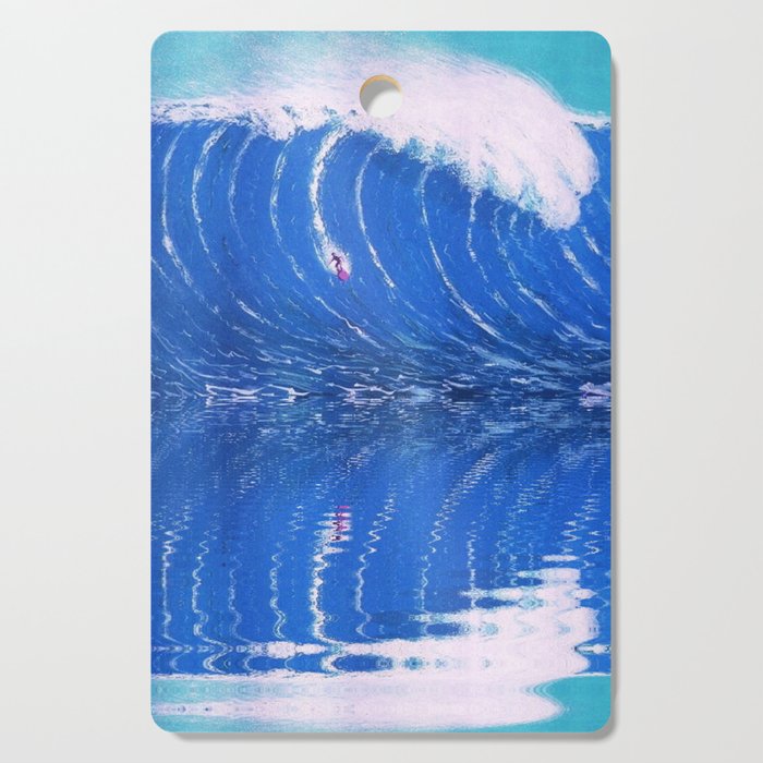 Extreme surfing pipeline wave with mirrored reflection oregon, hawaii, florida, portugal, nazare, honolulu surfer landsccape painting in ocean blue Cutting Board
