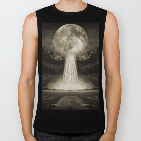 Waterfall Moon Sepia Biker Tank