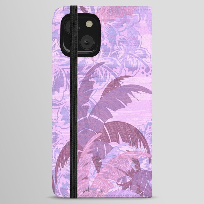 Polynesian Palm Trees And Hibiscus Violet Jungle Abstract iPhone Wallet Case