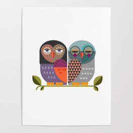 Two Owls - Mid Century Modern Poster