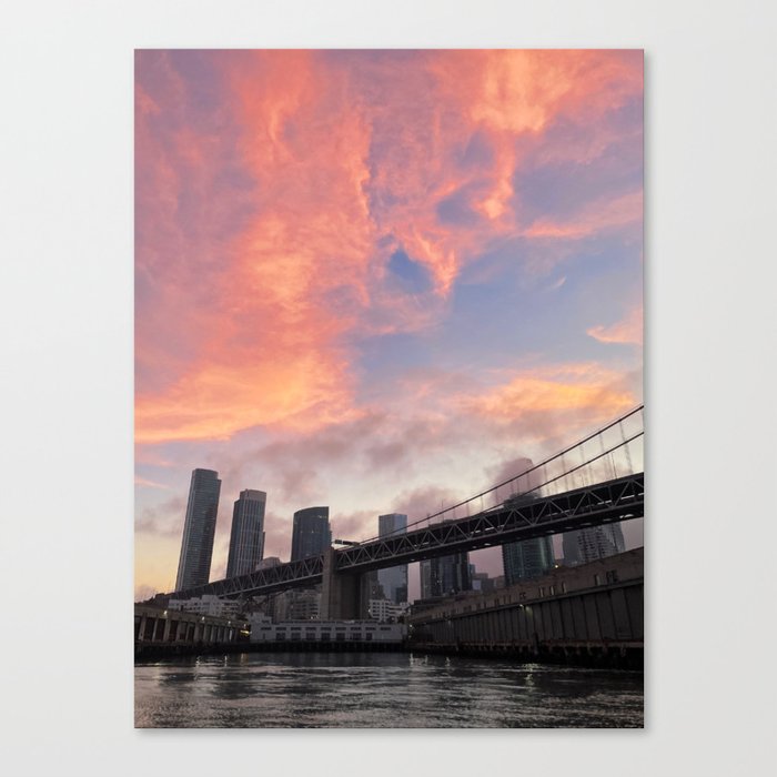 City Bridge Hot Pink Sunset  Canvas Print