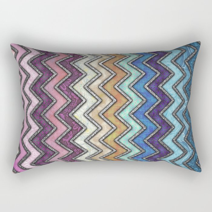 Colorful Silver Chevron Pattern Rectangular Pillow